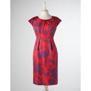 BODEN 100% Silk Floral Cap Sleeve Side Zip Pink Purple Sheath Dress